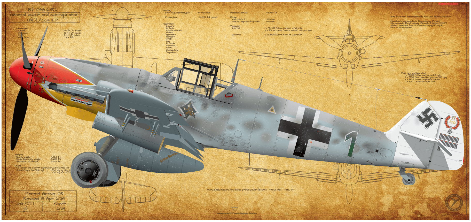 Messerschmidt Bf 109 Fine Art Aircraft Profile Prints — Fighter